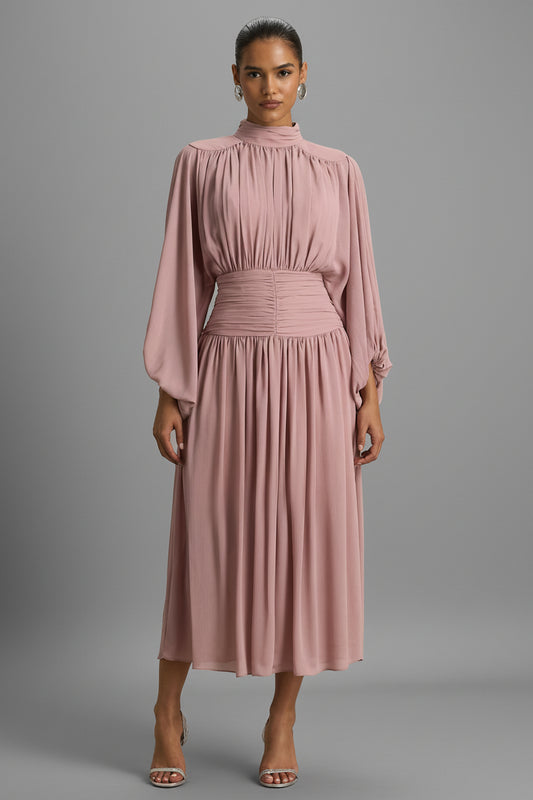 Annabel Dusty Pink Midi Dress - Front