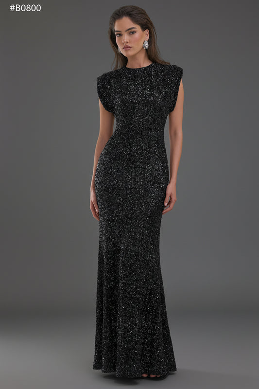 Aurah Black Sequin Maxi Dress - Front