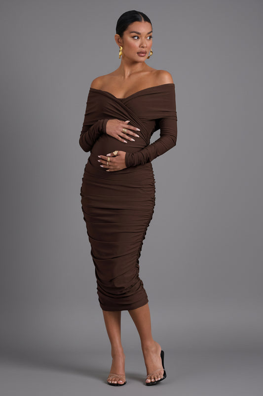 Davina Brown Maternity Midi Dress - Front