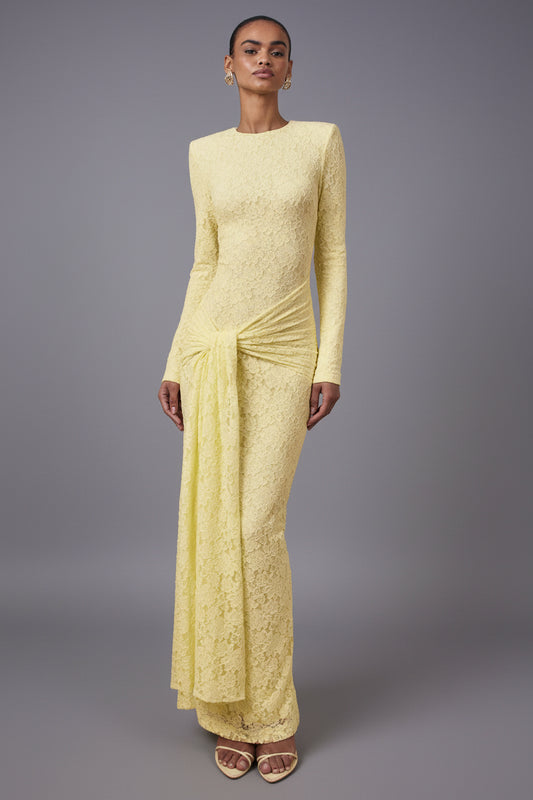 Evangela Lemon Lace Maxi Dress - Front